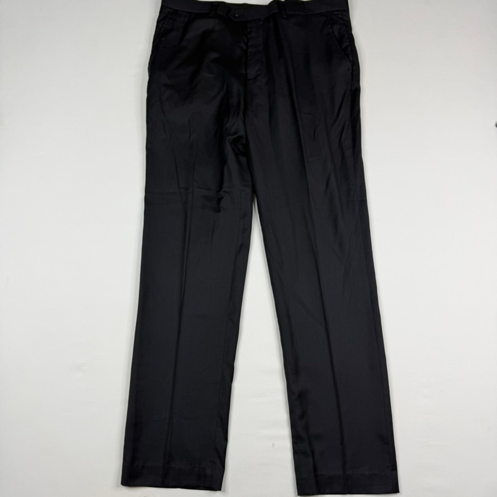 Vintage Hermes Dress Pants Mens 36x32 Black Super 200s Wool Flat Front